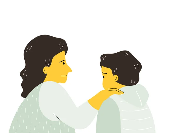 Mother Talking Kid She Understand Him Talking Child Concept Flat — Stock Vector
