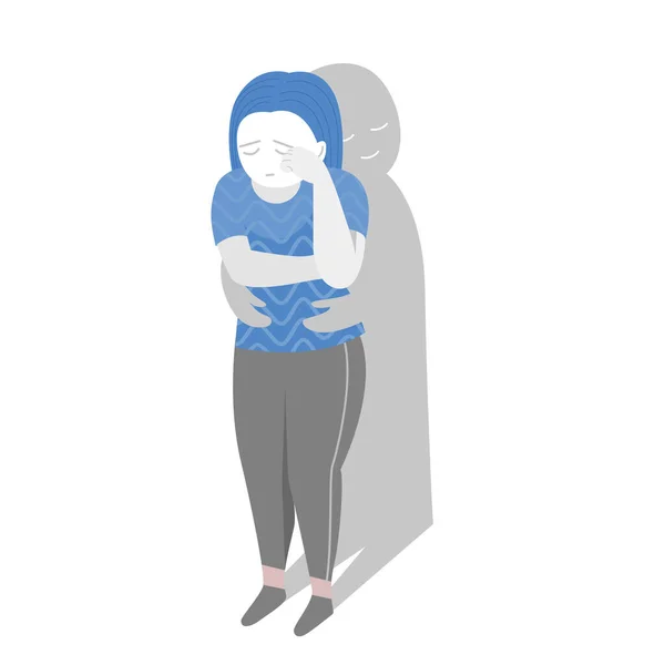Isolated Person Crying Alone Comfort Hug Her Shadow Mental Health — Stockový vektor