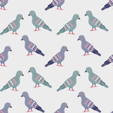 Pigeons seamless pattern, pegeons background in flat vector style.