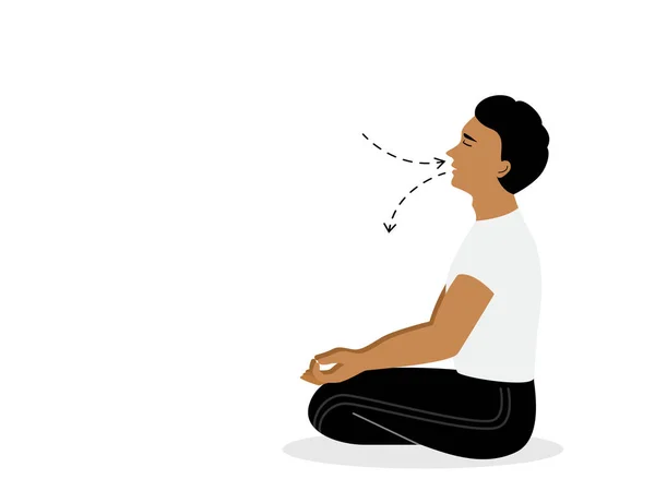 Isolated Man Meditating Breathing Exercise Vector Illustration Flat Style — Vettoriale Stock