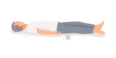 Isolated of elderly man is fainting on the floor. Flat vector illustration. clipart
