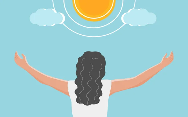 Une Femme Sous Lumière Soleil Pour Obtenir Vitamine Soleil Concept — Image vectorielle