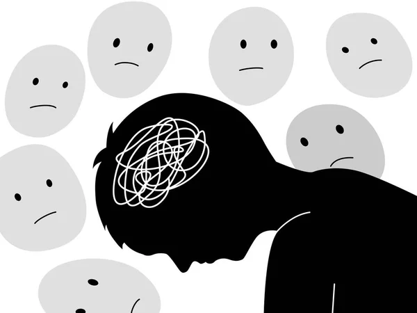 Silhouette Boy Get Stress Sad Emotion Stigma Kid Mental Health — Stok Vektör