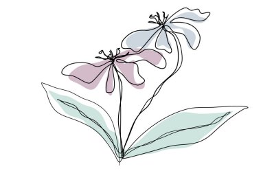 Devamlı çizgi çizim biçimindeki soyut çiçekler.