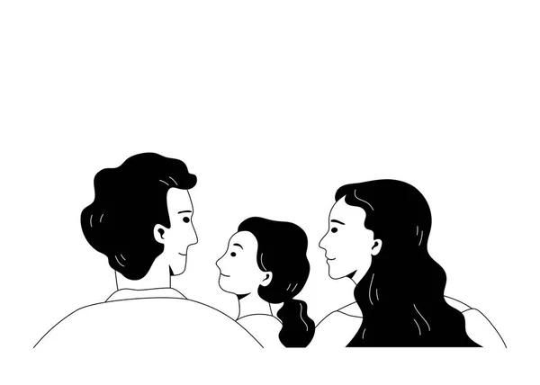 Baba-kız ve eş, mutlu aile kavramı. Düz vektör illüstrasyonu.