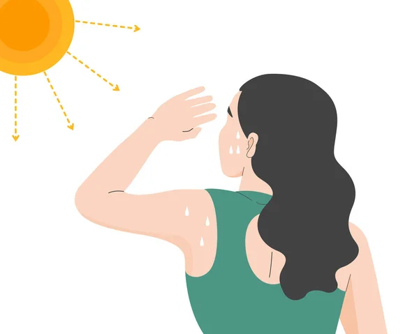 Kobieta Udarem Cieplnym Udar Słoneczny Lecie Gorąca Pogoda Dziewczyna Trzymająca — Wektor stockowy