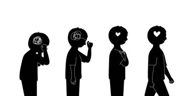 Çocuğun silueti strese, kendine sarılmaya ve bel altı sorununa devam etmektir. vektör illüstrasyonunda ruh sağlığı kavramı.