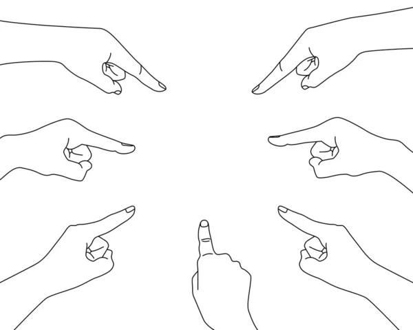 Set Hand Gestures Pointing Blank Space Center Out Line Vector — Stock Vector