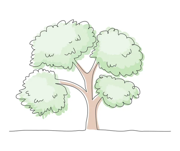 Strom Zelenými Listy Ručně Kreslený Vektor Obrysu — Stockový vektor