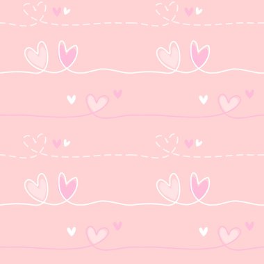 Pembe, pürüzsüz desen, elle çizilmiş kalp ve çizgiler..