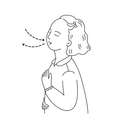 Stres ve depresyonla başa çıkabilmek için rahatlamış çocuk nefes egzersizi. karikatür vektörü.