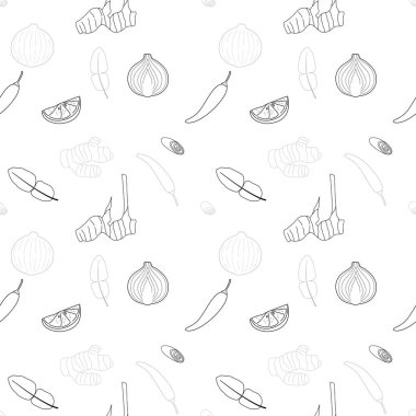 Tom Yum Çorbası içerikli kusursuz kalıp, ana hatlı vektör..