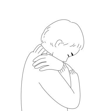 El hatlarıyla kendine sarılan bir çocuk çizmiş..