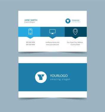 Minimal and Clean Business Card Design Template. Blue White Business Card Design Template Vector.