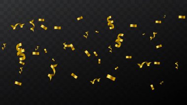 Raining gold confetti party background isolated on transparent background. Festive decoration. Vector illustration