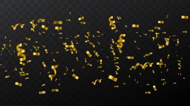 Gold confetti on a transparent background. Festive vector illustration.