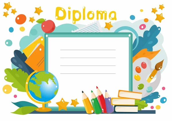 Diploma Para Escuela Primaria Con Papelería Fondo Blanco — Archivo Imágenes Vectoriales