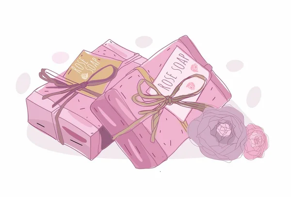 Natural Rose Soap Pink Soap Handmade Soap Natural Ingredients Sliced — Stock Vector