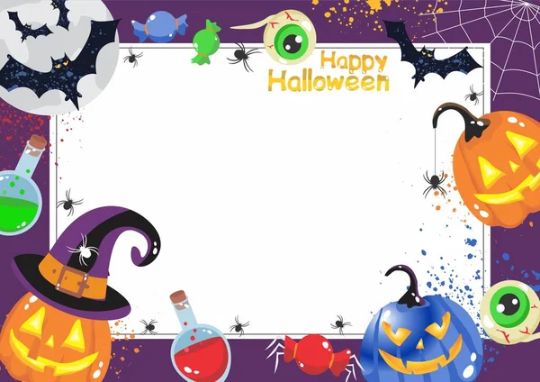 Enchanteur Halloween Frame Pumpkins Spiders Chauves Souris Délices Mystérieux — Image vectorielle