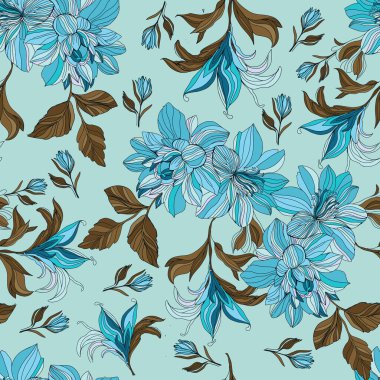 Turkuaz çiçeklerle kusursuz desen