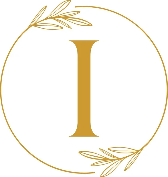 Монограмма Буква Инициала Золотыми Листьями Логотипом Круга Цветов — стоковый вектор