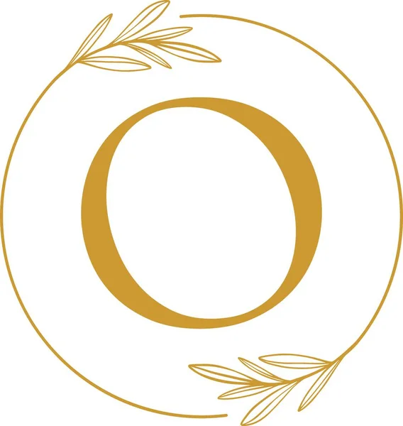 Monogram Litera Początkowa Złotymi Liśćmi Logo Koła Kwiatów — Wektor stockowy