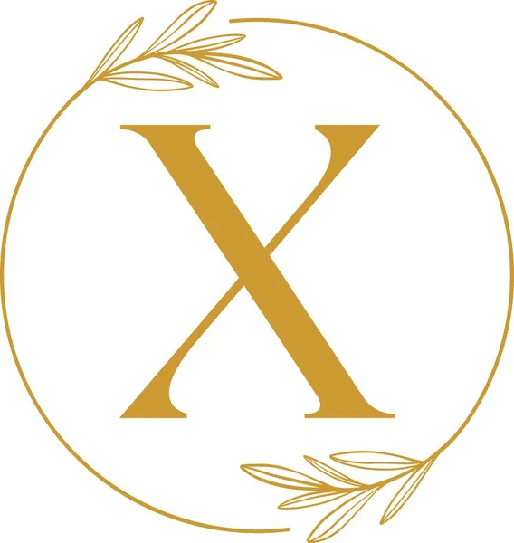Monogram Písmeno Iniciály Zlatými Listy Květinami Kruh Logo — Stockový vektor