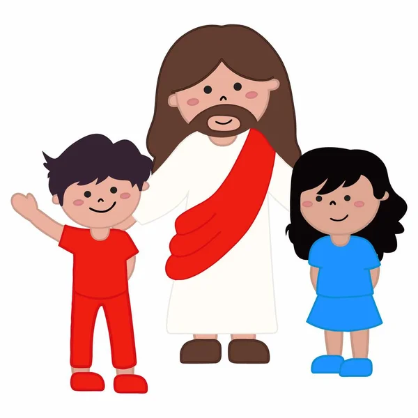 Jesus Детьми Мальчик Девочка Съедобный Цвет Размер Файла Eps — стоковый вектор