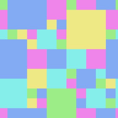 Colourful seamless pattern made of squares of different sizes and gentle pastel shades of blue, green, yellow and pink colours