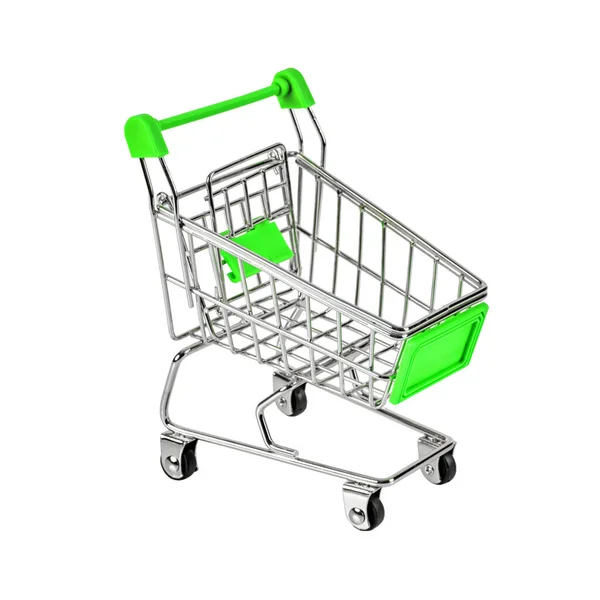 Зелений Іграшковий Кошик Покупок Супермаркеті Ізольовані Білому Тлі — стокове фото