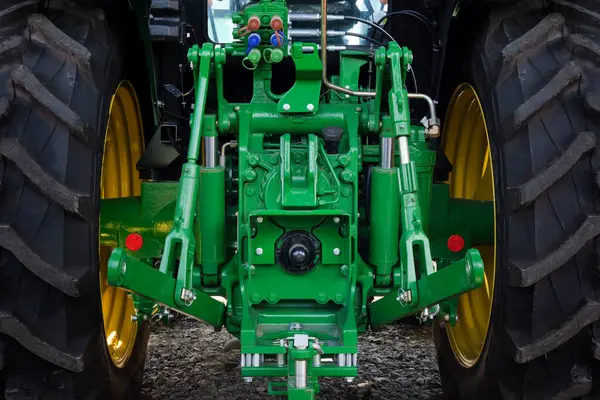 Rear View Modern Industrial Tractor Painted Green Mechanisms Control Units — Stock Photo, Image