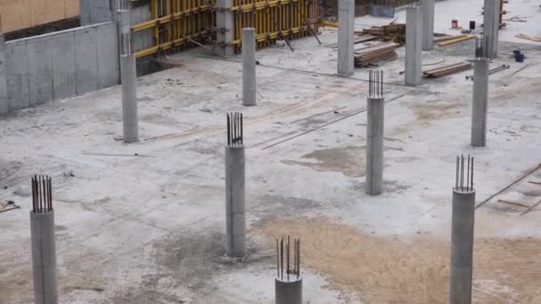 Vista Superior Del Inicio Construcción Nuevo Edificio Preparación Cimientos Hormigón — Vídeo de stock