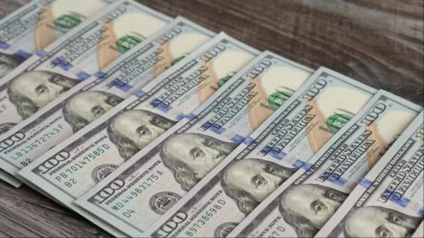 Egy Csomó 100 Dolláros Bankjegy Fogalmi Kép Panoráma Mozgás — Stock videók