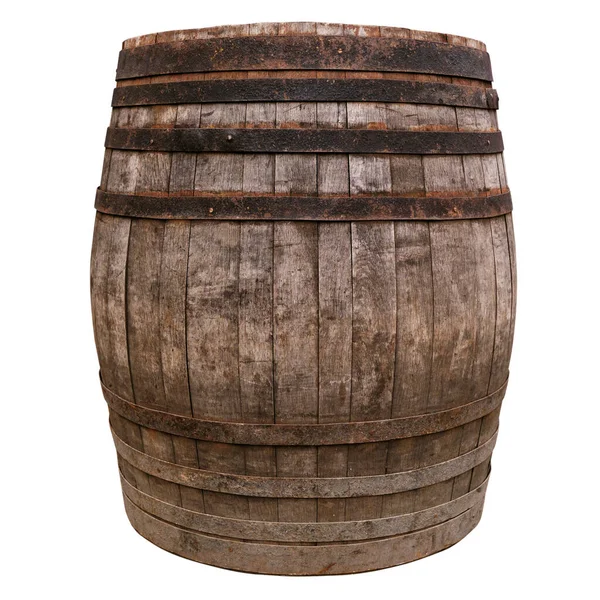 Close Old Wooden Barrel Making Wine Isolated White Background Stock Picture