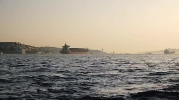 Vários Graneleiros Petroleiros Navegam Pelo Estreito Mar Entrega Carga Mercadorias — Vídeo de Stock