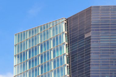Detail of a glass skyscraper with a height of 147 meters and located in the heart of the business district of Marseille facing the port and the Mediterranean Sea