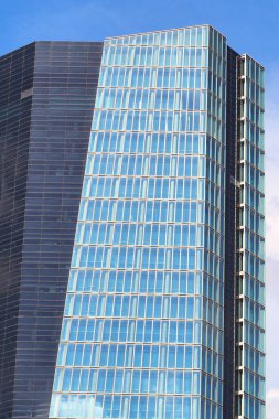 Detail of a glass skyscraper with a height of 147 meters and located in the heart of the business district of Marseille facing the port and the Mediterranean Sea