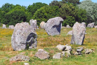 view of the alignments of menhirs of Carnac, a famous Neolithic UNESCO World Heritage site located in Brittany in western France