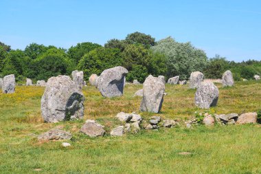view of the alignments of menhirs of Carnac, a famous Neolithic UNESCO World Heritage site located in Brittany in western France