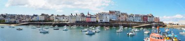 panoramic view of the famous fishing port of Rosmeur, near the beautiful town of Douarnenez in the Finistere department of Brittany