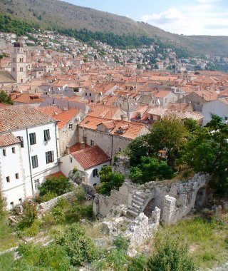  view over the rooftops and the Dominican monastery of Dubrovnik, nicknamed the pearl of the Adriatic, on the Adriatic coast of Croatia