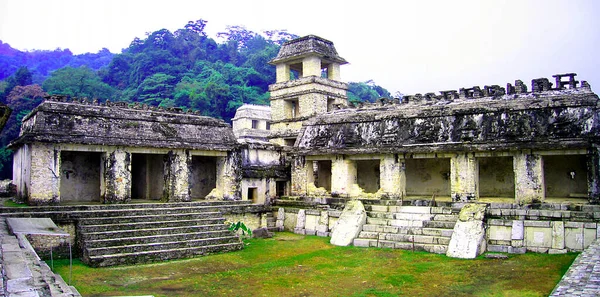 Palácio Antiga Cidade Maia Palenque Chiapas México Único Torre Observação — Fotografia de Stock