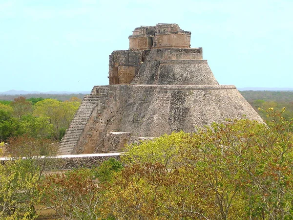 Пирамида Прорицателя Месте Древнего Города Майя Ушмаль Юкатан Мексика Необычный — стоковое фото