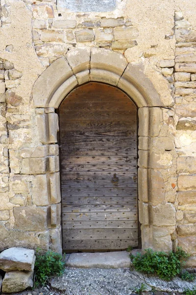 Antigua Puerta Madera Maciza Una Casa Cordes Sur Ciel Antiguo — Foto de Stock