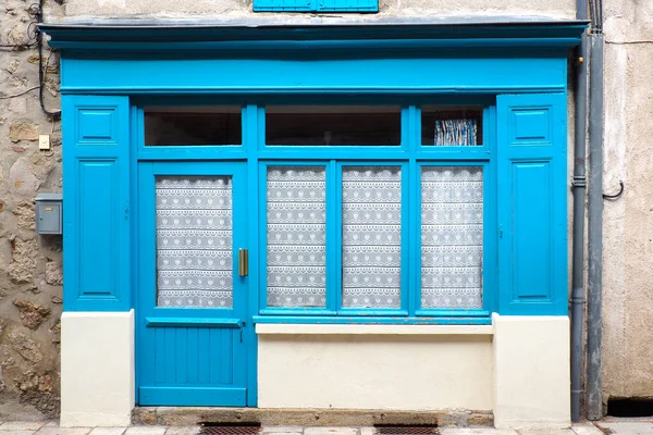 old shop at the blue facade in a small village in the Haute-Loire department in the Auvergne region, France