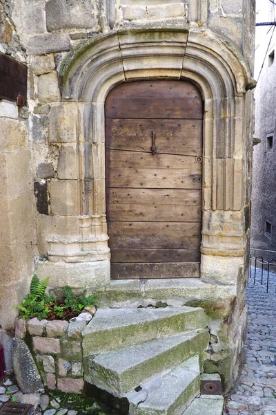 フランス中央部のオーヴェルニュ地方Puy Velay市の家の堅固な中世の木製のドア — ストック写真