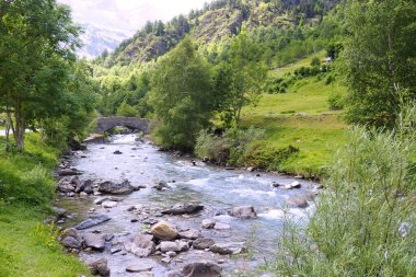 İspanyol sınırına yakın Hautes-Pyrenees 'de Gavarny Sirki' nin eteğindeki küçük taş köprü.