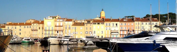 panoramic view of the Saint Tropez port on the Mediterranean Sea, in Provence, a Mediterranean seaside resort made famous by Brigitte Bardot and many personalities from cinema and entertainment