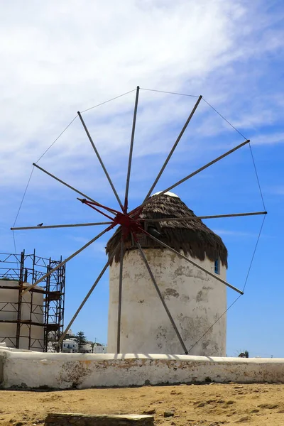 stock image  famous white windmills of Mykonos (Greece), Cyclades island in the heart of the Aegean Sea 