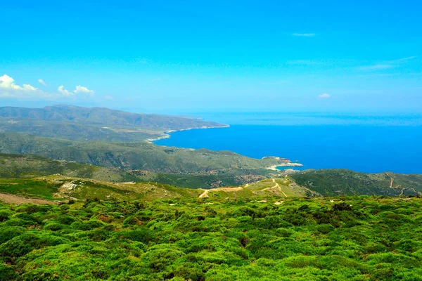 Widok Zachodnie Wybrzeże Andros Słynnej Wyspy Cyklad Samym Sercu Morza — Zdjęcie stockowe